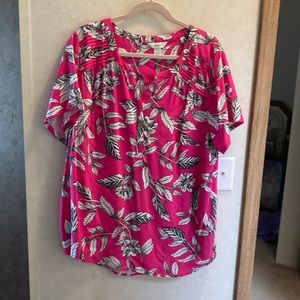 Pink w/black and white leaf flowered shirt by CJ banks